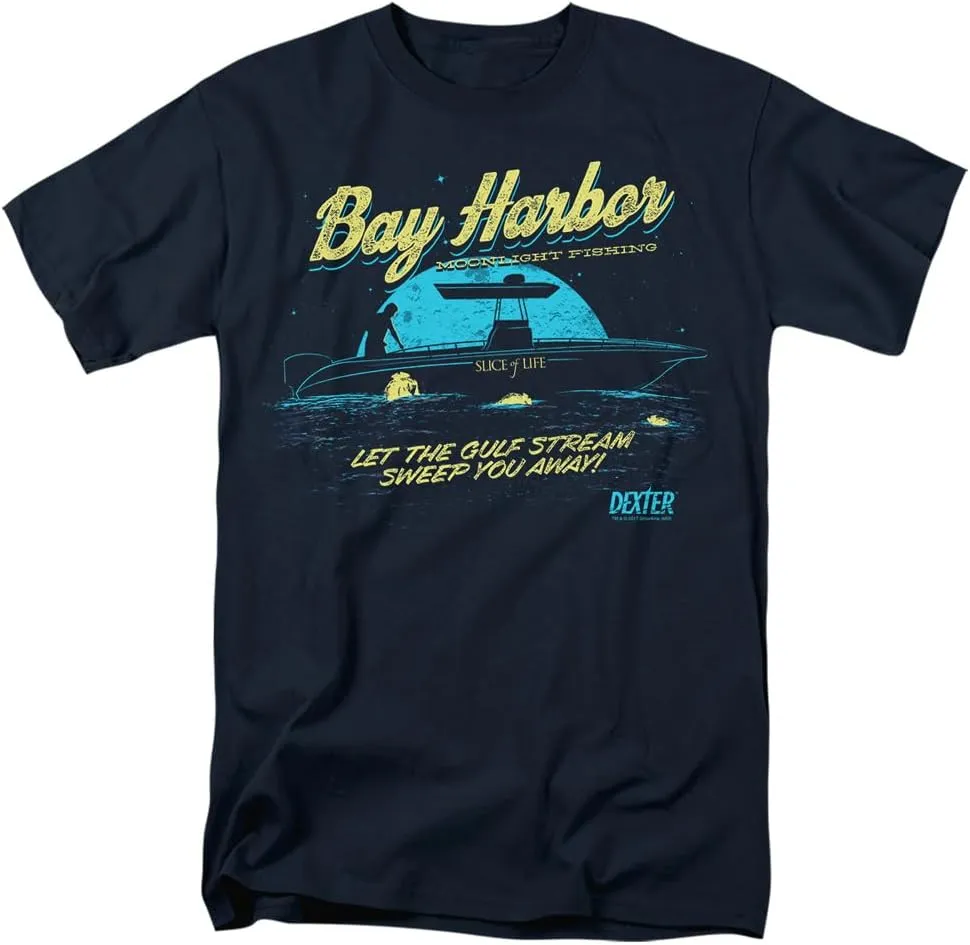 Popfunk Classic Dexter Bay Harbour Moonlight Fishing T Shirt & Stickers