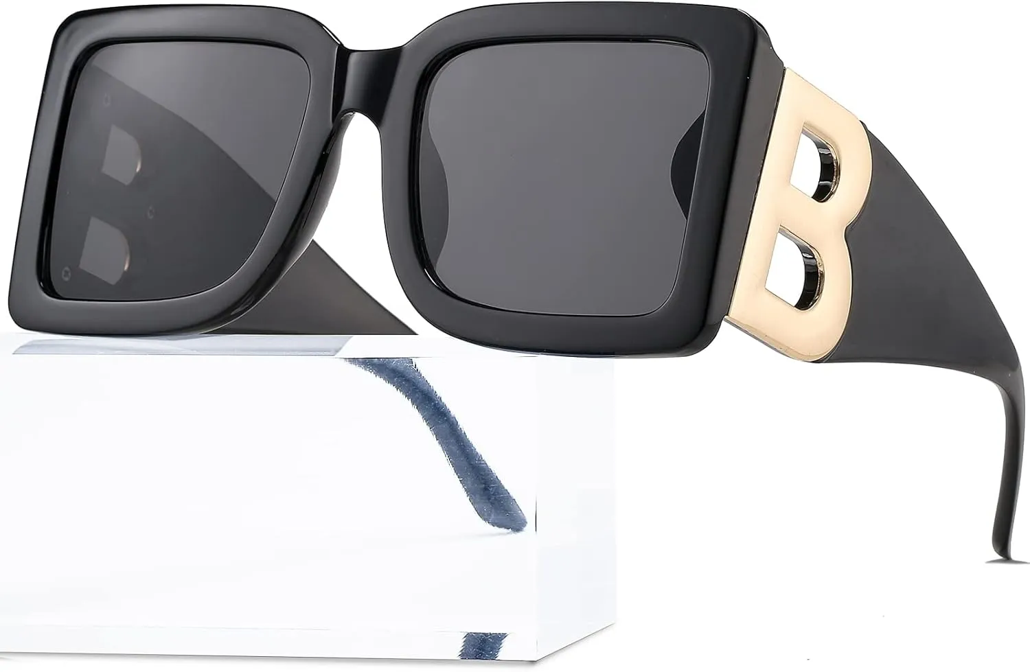 PORADAY Fashion Large Square Sunglasses for Women Men Trendy Black Thick Frame Luxury Designer Sun Glasses Modern Big Frame