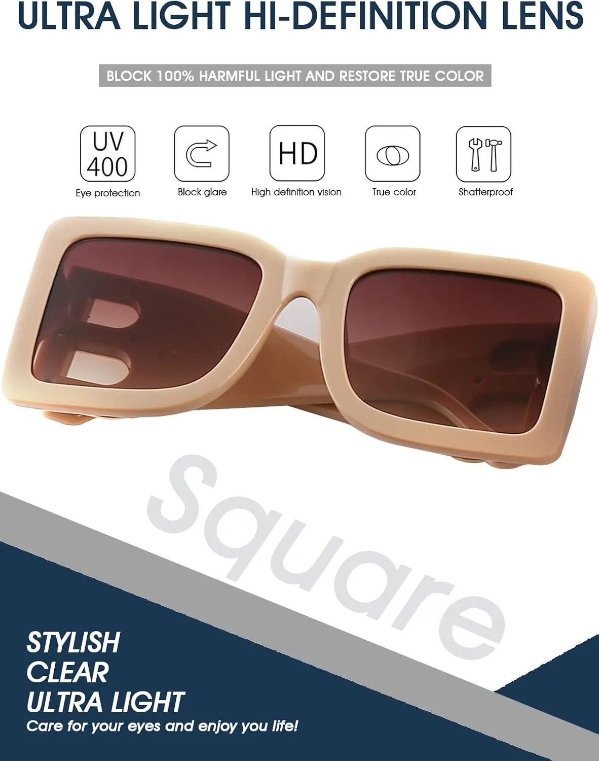 PORADAY Fashion Large Square Sunglasses for Women Men Trendy Black Thick Frame Luxury Designer Sun Glasses Modern Big Frame
