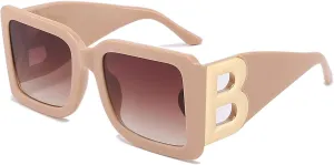 PORADAY Fashion Large Square Sunglasses for Women Men Trendy Black Thick Frame Luxury Designer Sun Glasses Modern Big Frame