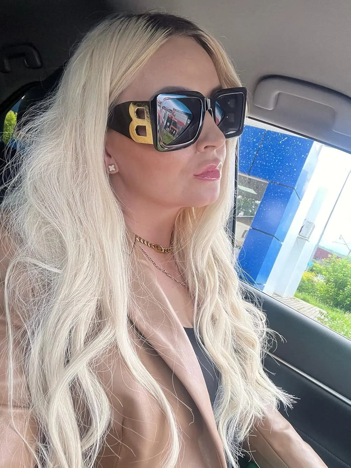 PORADAY Fashion Large Square Sunglasses for Women Men Trendy Black Thick Frame Luxury Designer Sun Glasses Modern Big Frame