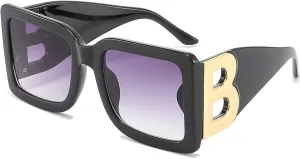 PORADAY Fashion Large Square Sunglasses for Women Men Trendy Black Thick Frame Luxury Designer Sun Glasses Modern Big Frame