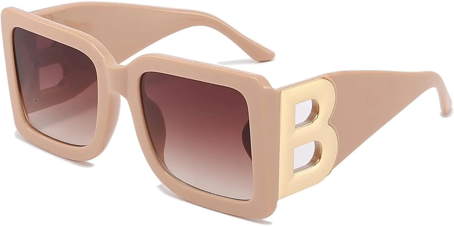 PORADAY Fashion Large Square Sunglasses for Women Men Trendy Black Thick Frame Luxury Designer Sun Glasses Modern Big Frame