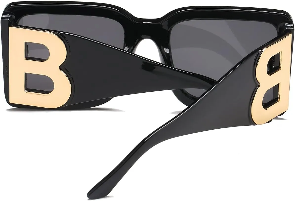 PORADAY Fashion Large Square Sunglasses for Women Men Trendy Black Thick Frame Luxury Designer Sun Glasses Modern Big Frame