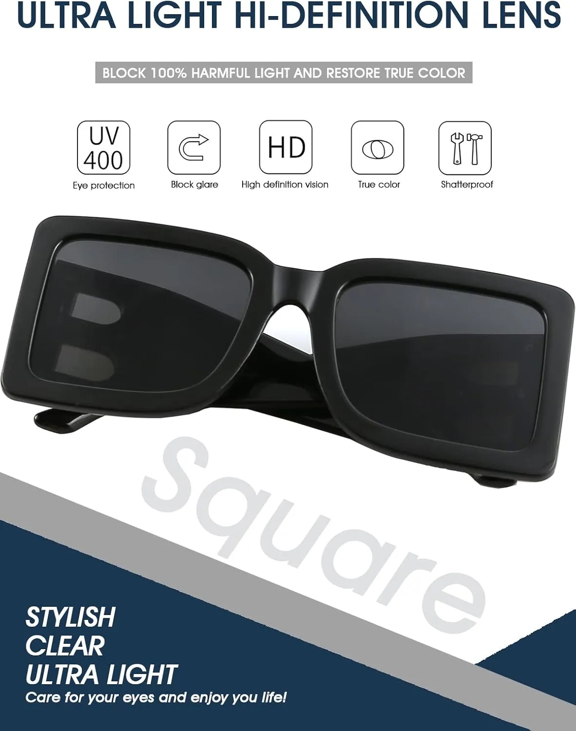 PORADAY Fashion Large Square Sunglasses for Women Men Trendy Black Thick Frame Luxury Designer Sun Glasses Modern Big Frame