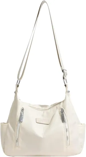 PORRASSO Casual Crossbody Bag Women Shoulder Bag Oxford Cloth Messenger Bag Ladies Satchel for Dating Travel Daily Use White
