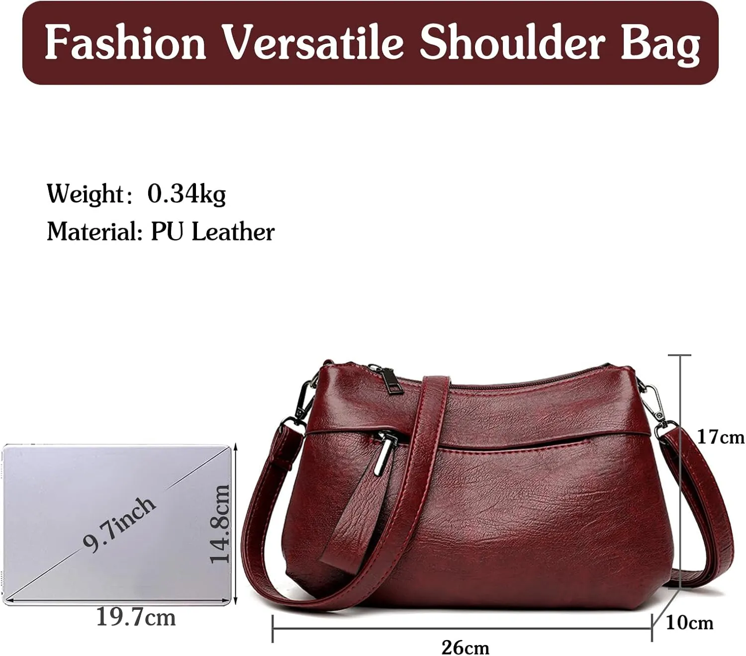 PORRASSO Elegant Crossbody Bag Women Shoulder Bag Handbag Ladies Satchel Messenger Bag for Dating Travel Daily Use Red