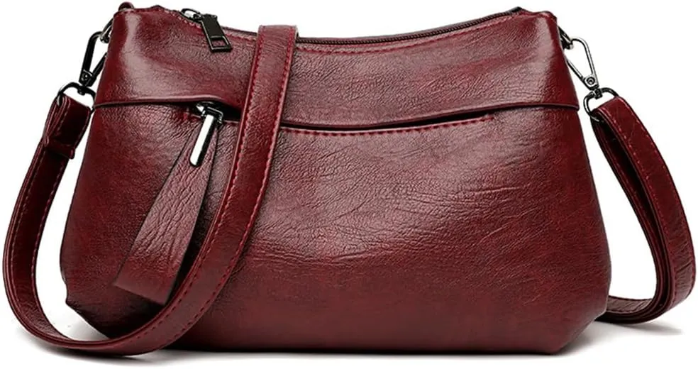 PORRASSO Elegant Crossbody Bag Women Shoulder Bag Handbag Ladies Satchel Messenger Bag for Dating Travel Daily Use Red