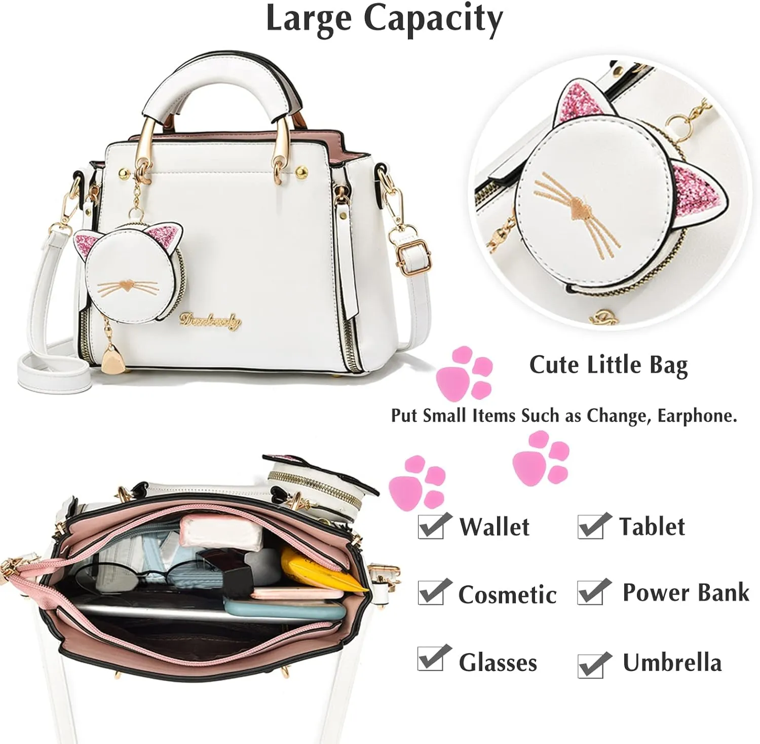 PORRASSO Women Handbag Cute Crossbody Bag Girl Top-Handle Bags Ladies Satchel Shoulder Bag
