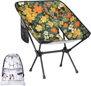 Portable Camping Chair, Folding Chairs for Outside, Flowers Green Lightweight Backpacking Chair, Outdoor Collapsible Beach Chairs for Adults Fishing Lawn, Picnic, Travel, Hiking