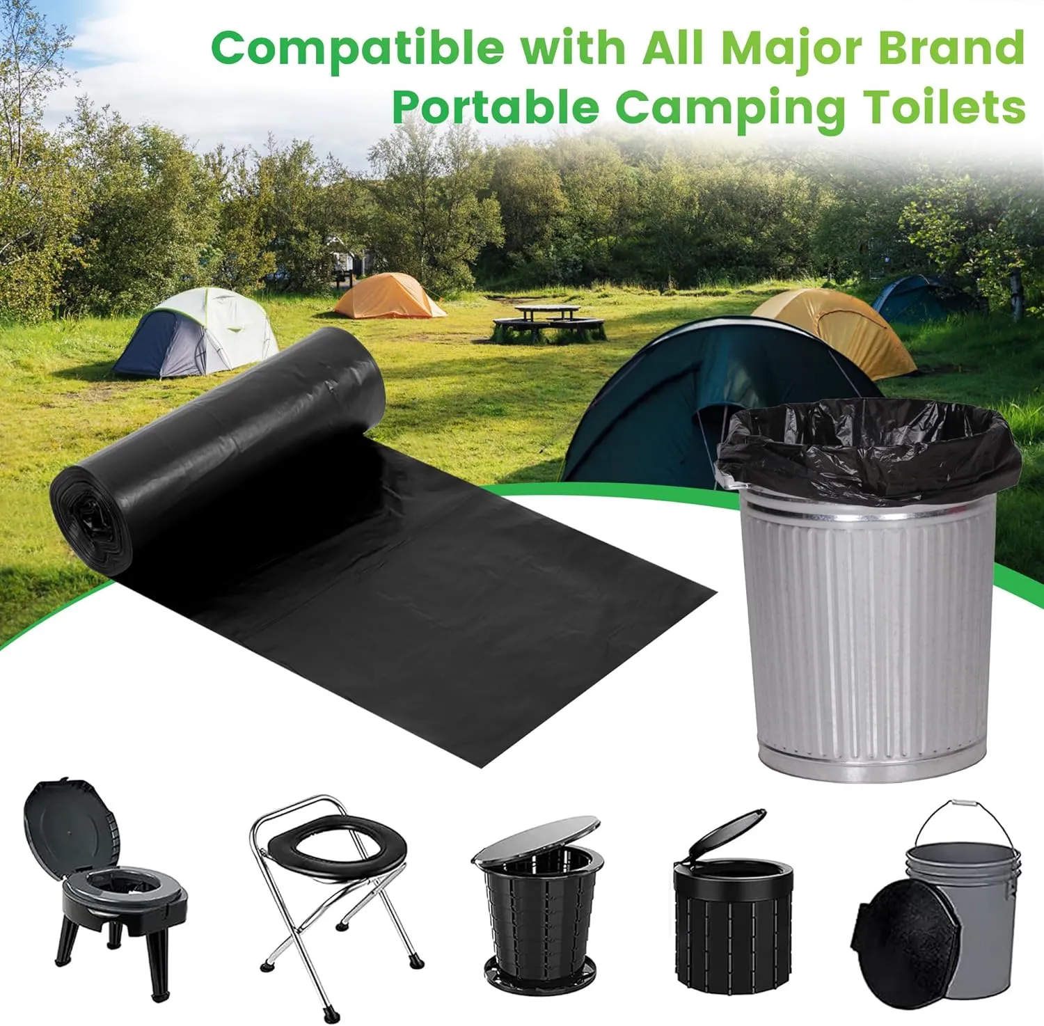 Portable Toilet Bags 60 Count 8 Gallon Trash Bags 30 Liter Biodegradable Garbage Bags Portable Toilet Replacement Bags Compostable Toilet Bags for Camping, Car Travel, Long Road Trips