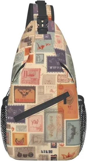 Postal Stationery Print Cross Chest Bag Sling Backpack Crossbody Shoulder Bag Travel Hiking Daypack Unisex