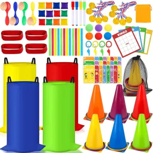 Potato Sack Race Bags, 116 Pcs Outdoor Carnival Games for Kids, Lawn Field Day Games Set with Bean Bags, Ring Toss, Cones, Bingo Cards, Carnival Yard for Family Adults Kids Birthday Party
