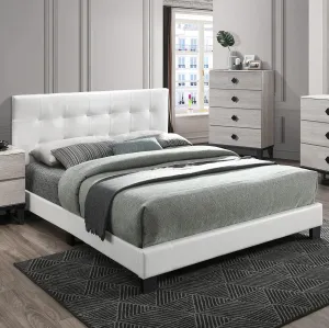 Poundex Twin Faux Leather Upholstered Bed, White