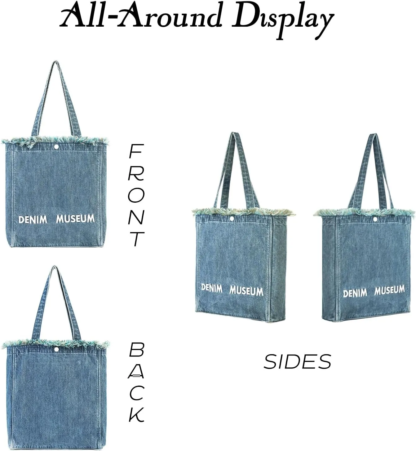 Premium Green Yarn Fringe Boho Designer Women Purse, 2025 Summer Lightweight Foldable Large Denim Tote Bag with Pockets