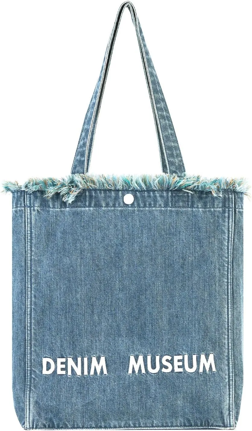 Premium Green Yarn Fringe Boho Designer Women Purse, 2025 Summer Lightweight Foldable Large Denim Tote Bag with Pockets