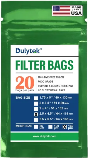 Premium Nylon 20 Pcs Filter Bags, 160 Micron, 2.5" x 4.5", Double-Stitching, Zero Blowouts, Made in the USA