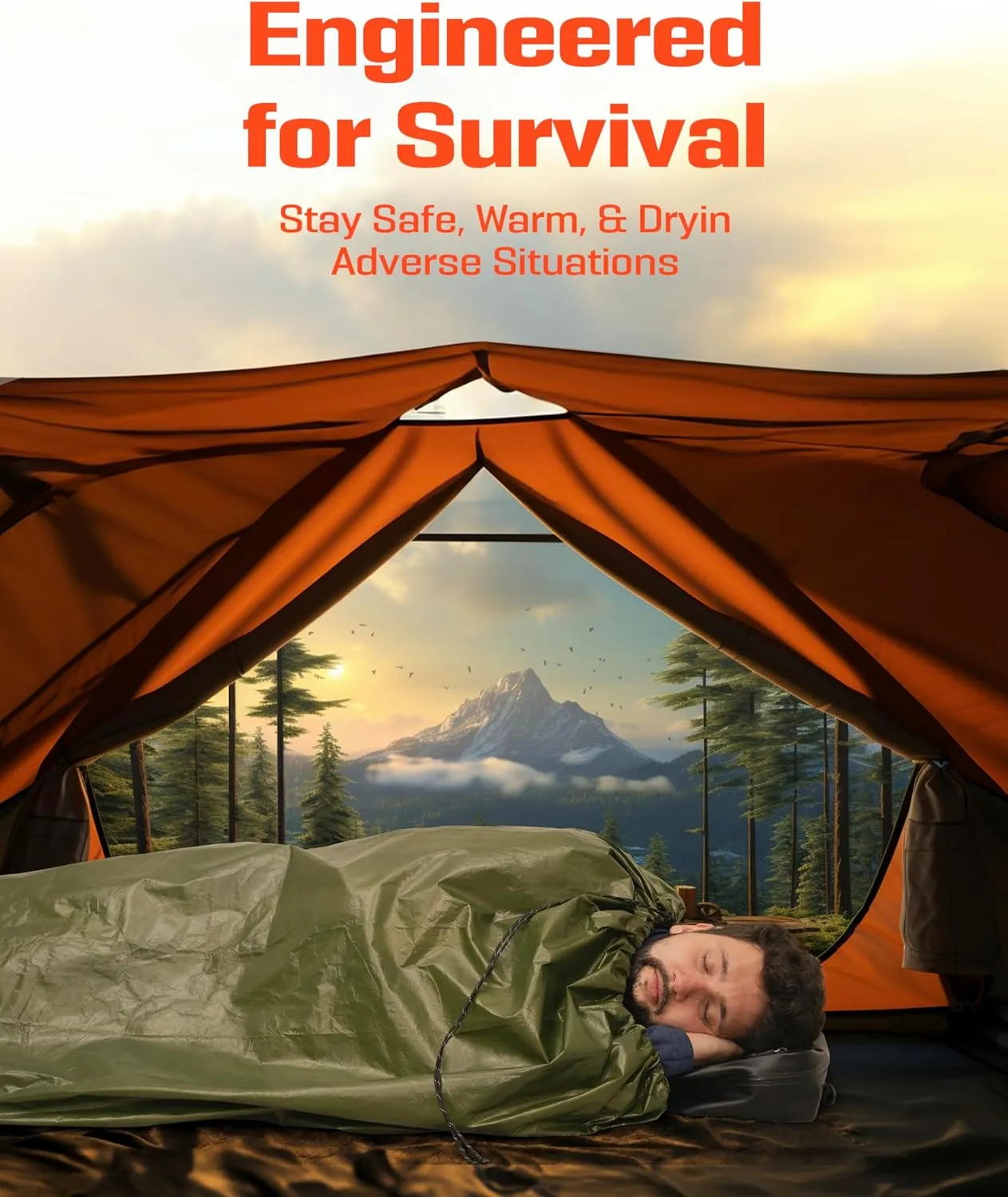 Prepared4X Emergency Sleeping Bag for Survival - Thermal Emergency Bivy Sack for Backpacking, Camping, Hiking - Lightweight, Compact & Heavy-Duty Waterproof Survival Tarp or Bivvy Tent