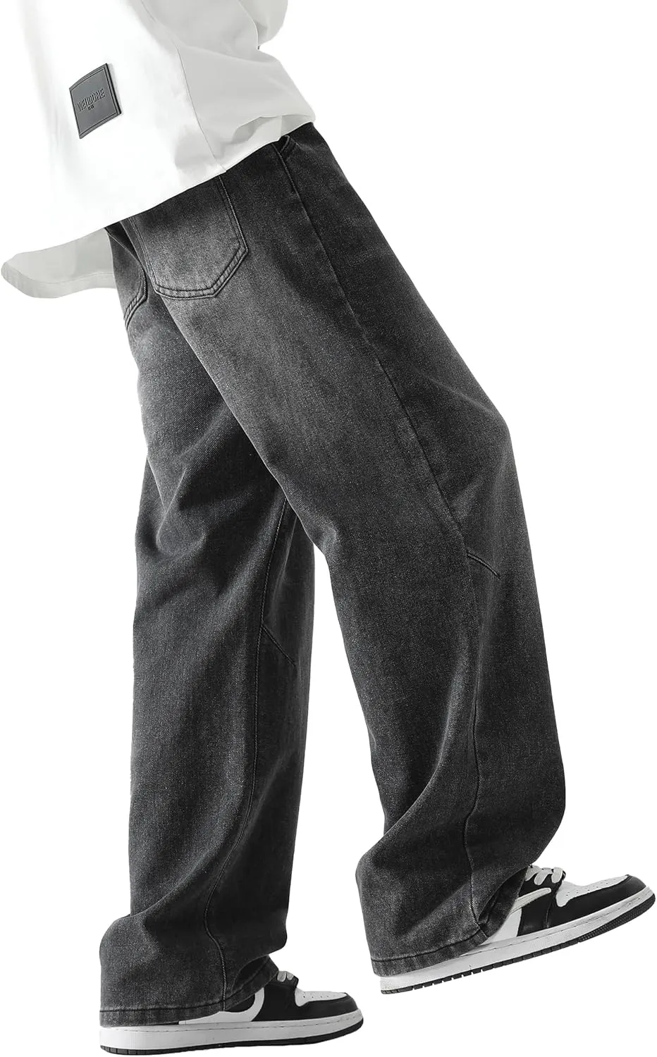 PRIJOUHE Mens Loose Fit Jeans Elastic Waist Wide Leg Baggy Jean Cargo Pants Trousers