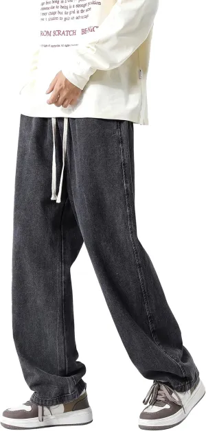 PRIJOUHE Mens Loose Fit Jeans Elastic Waist Wide Leg Baggy Jean Cargo Pants Trousers