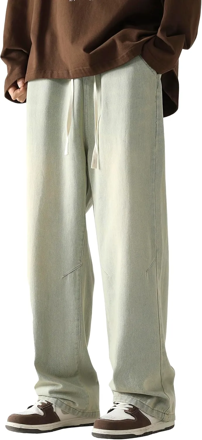 PRIJOUHE Mens Loose Fit Jeans Elastic Waist Wide Leg Baggy Jean Cargo Pants Trousers