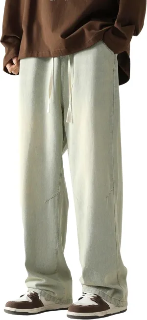 PRIJOUHE Mens Loose Fit Jeans Elastic Waist Wide Leg Baggy Jean Cargo Pants Trousers