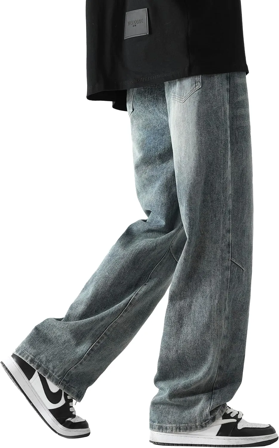 PRIJOUHE Mens Loose Fit Jeans Elastic Waist Wide Leg Baggy Jean Cargo Pants Trousers