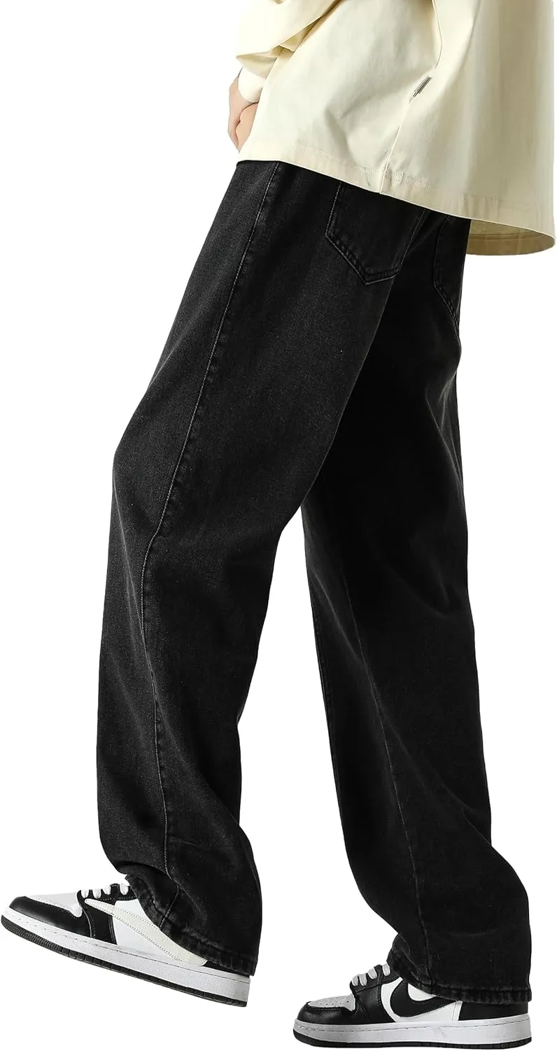 PRIJOUHE Mens Relaxed Fit Jeans Elastic Waist Baggy Denim Cargo Pants Drawstring Trousers