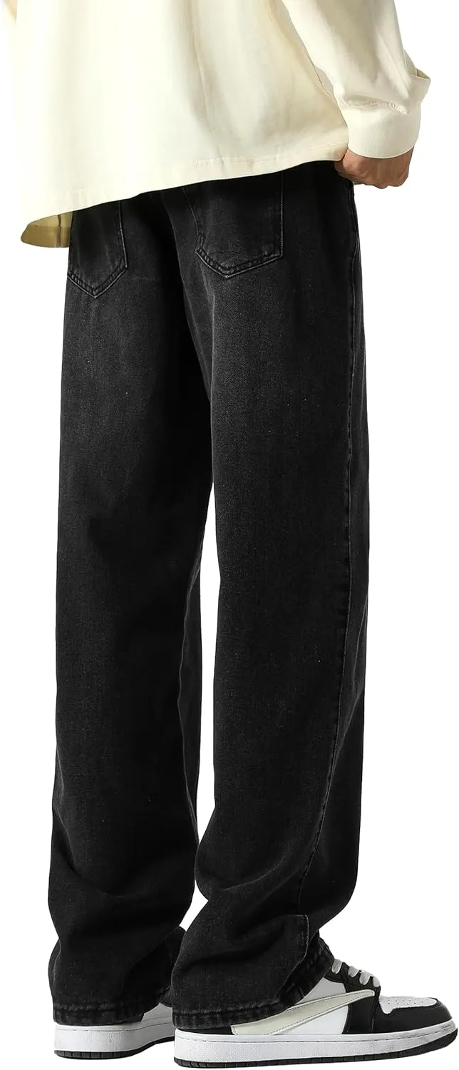PRIJOUHE Mens Relaxed Fit Jeans Elastic Waist Baggy Denim Cargo Pants Drawstring Trousers