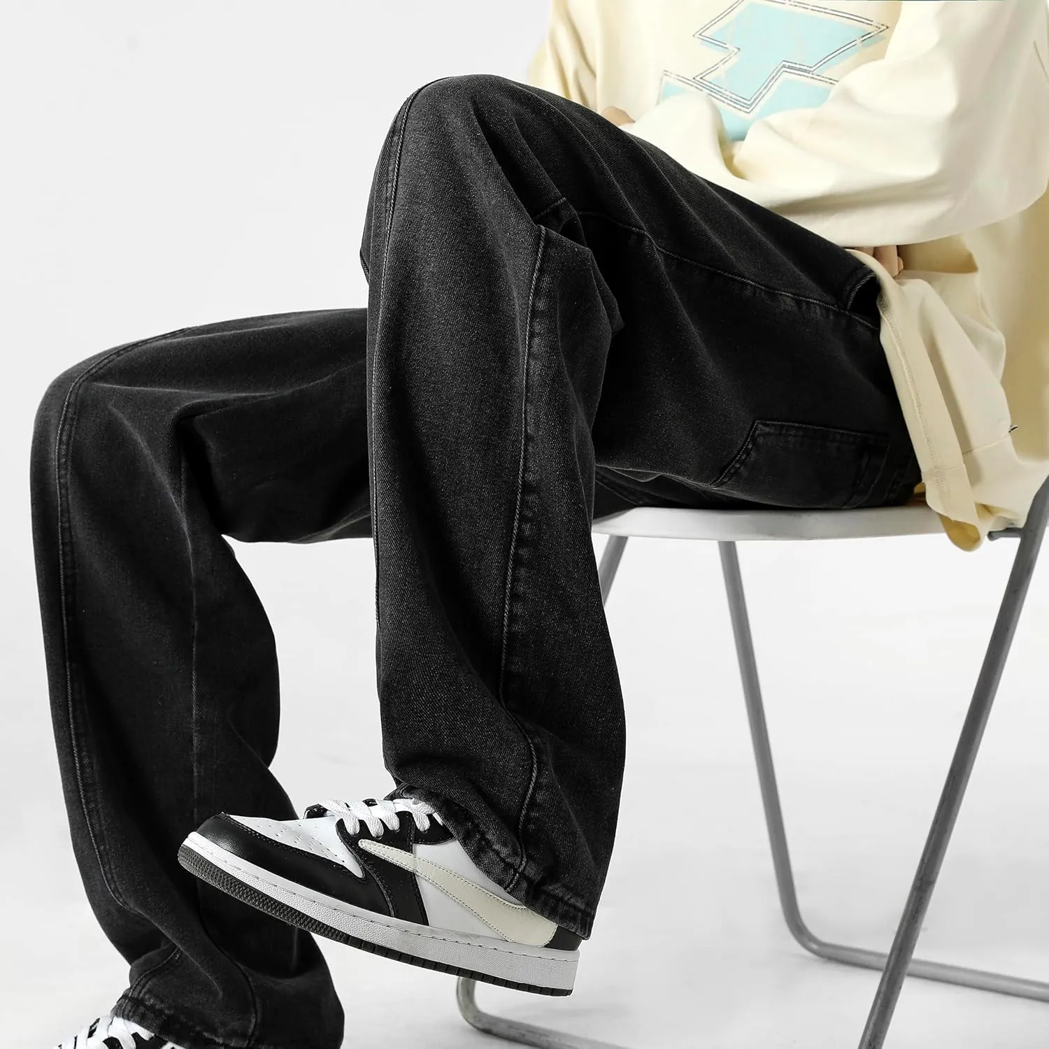 PRIJOUHE Mens Relaxed Fit Jeans Elastic Waist Baggy Denim Cargo Pants Drawstring Trousers