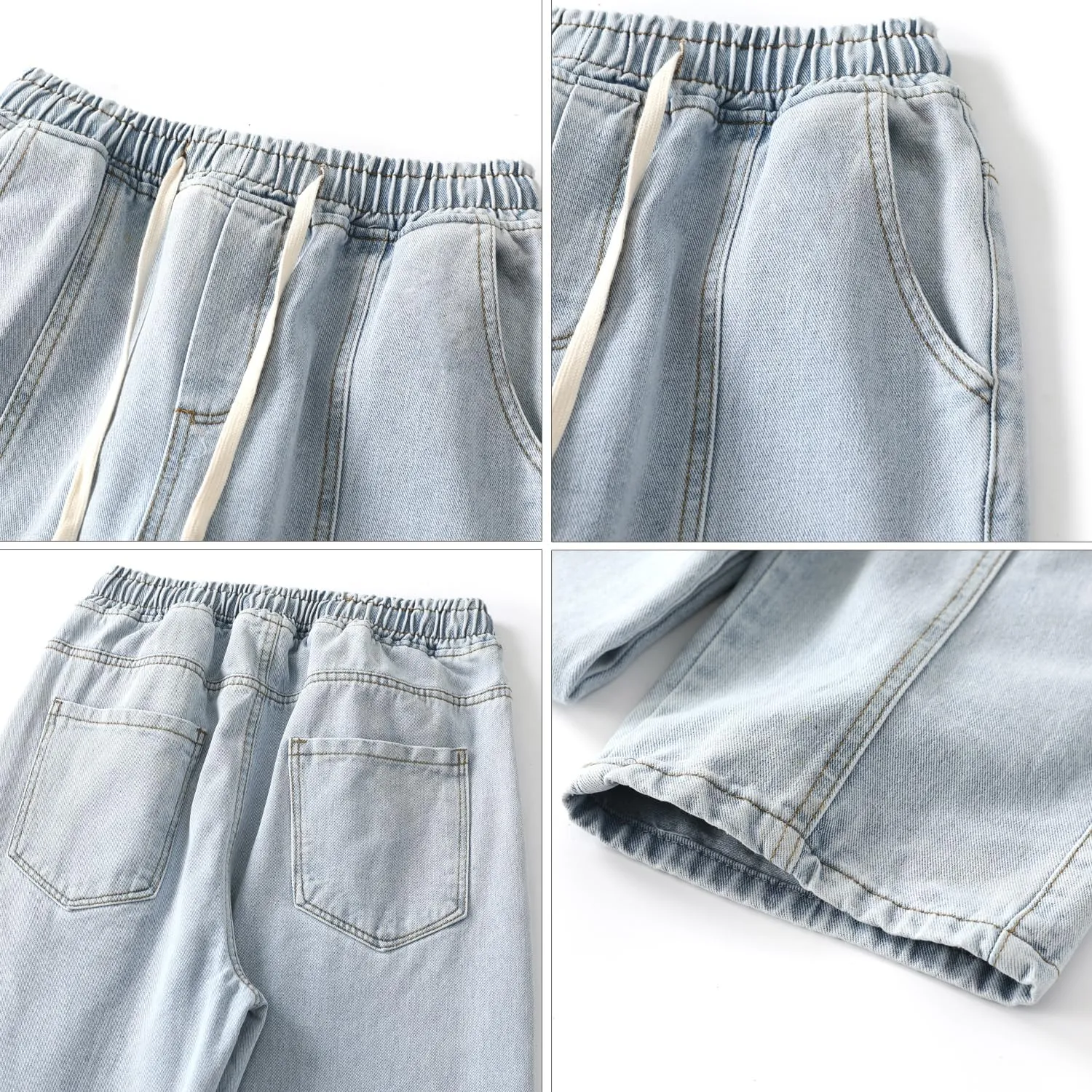 PRIJOUHE Mens Relaxed Fit Jeans Elastic Waist Baggy Denim Cargo Pants Drawstring Trousers