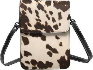 Primitive Cowboy Cowhide Western Brown Turquoise Small Cross Body Bags For Women, Leather Cell Phone Purse With Adjustable Strap