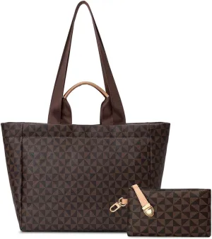 Print Tote Bags for Women Designer Fashion Purses Top Handle Shoulder Handbags 2pcs with Small Wallet