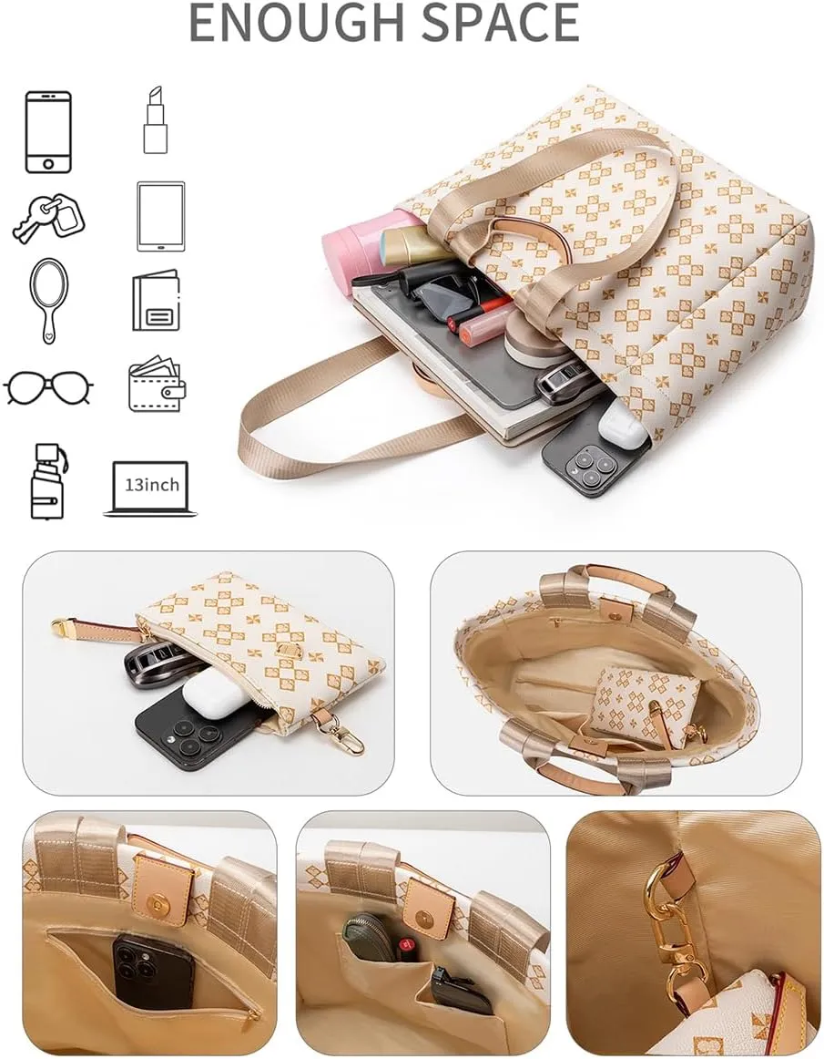 Print Tote Bags for Women Designer Fashion Purses Top Handle Shoulder Handbags 2pcs with Small Wallet