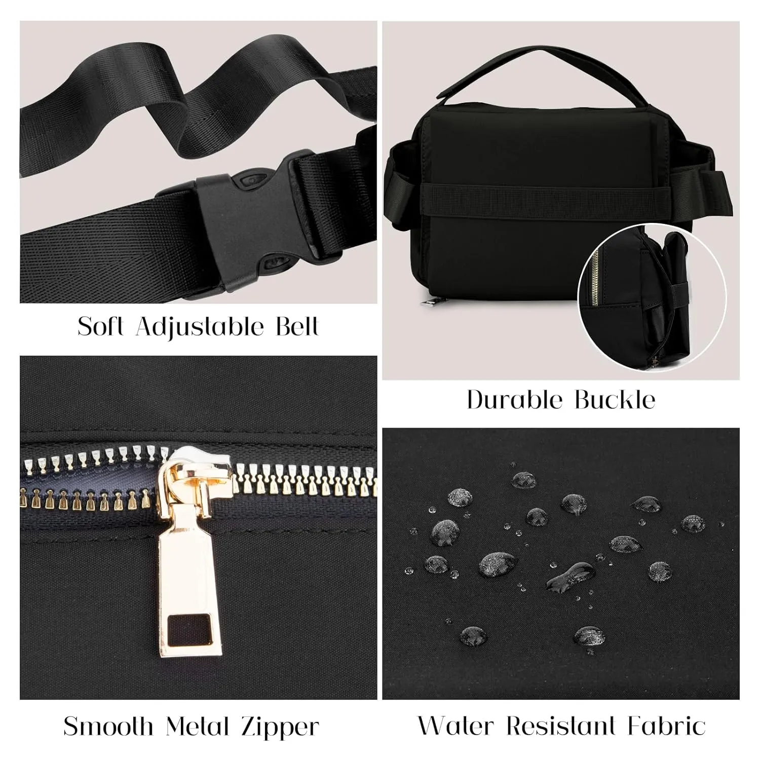 printe Small Diaper Bag with Portable Changing Pad, Crossbody Women Waist Bag with Wipes Pocket for Travel, Stroller Funny Pack, Black