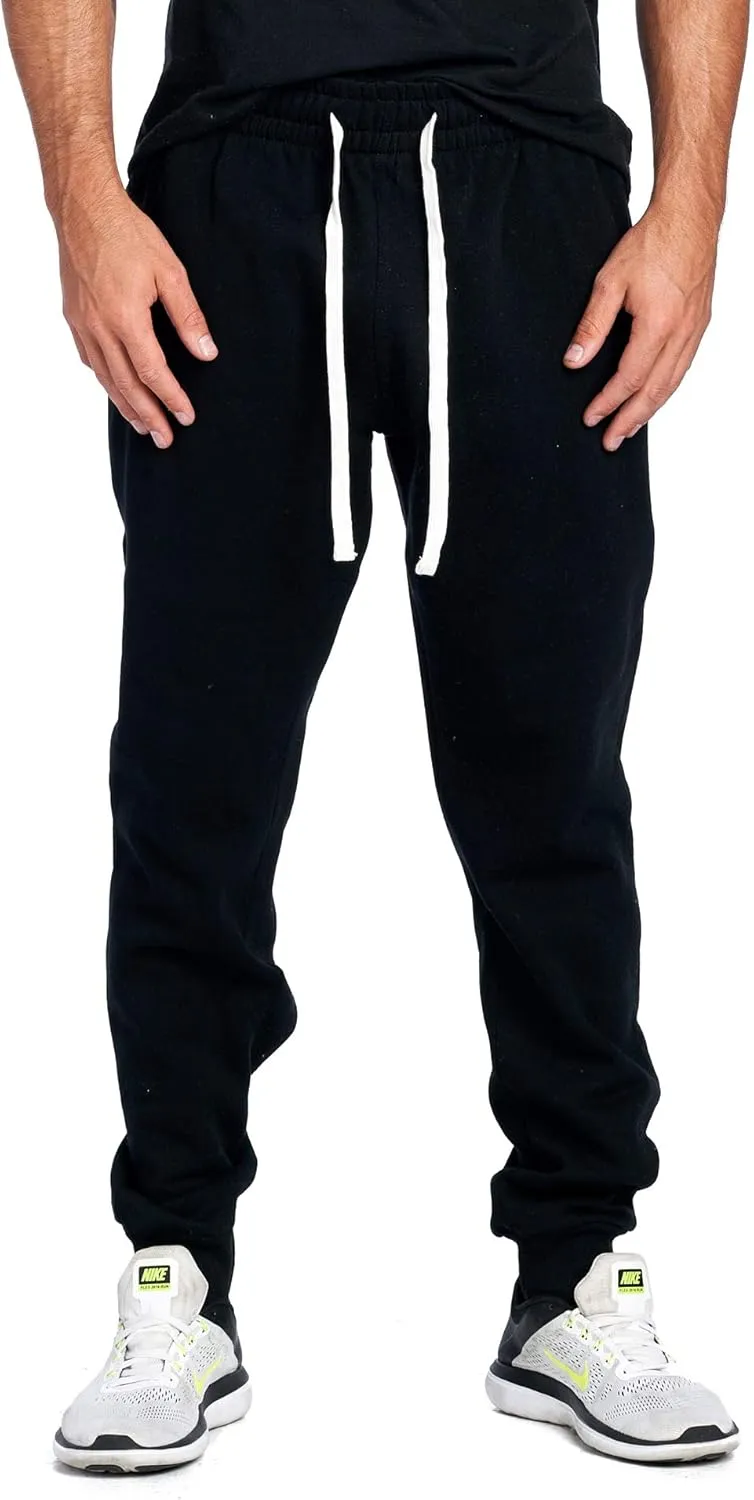 PROGO USA Men's Joggers Sweatpants Basic Fleece Marled Jogger Pant Elastic Waist