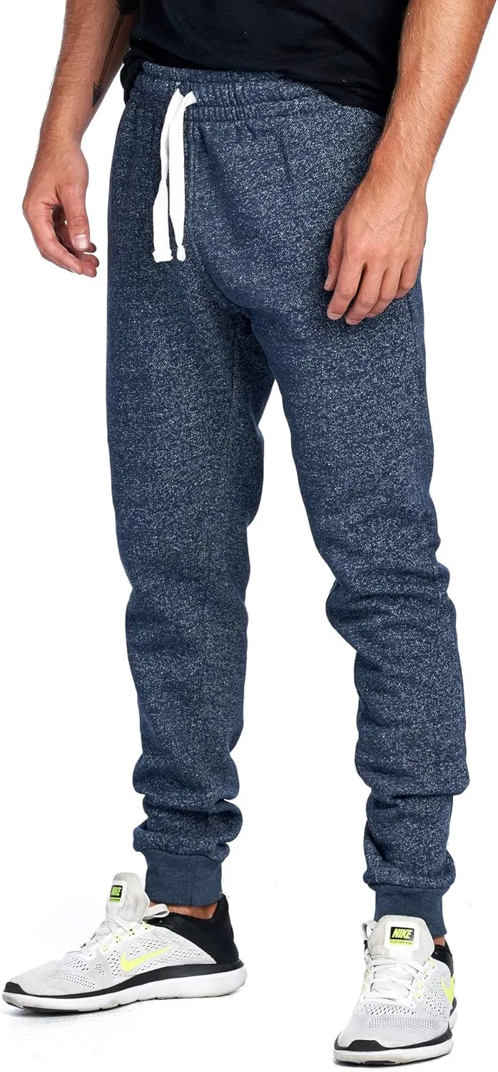 PROGO USA Men's Joggers Sweatpants Basic Fleece Marled Jogger Pant Elastic Waist
