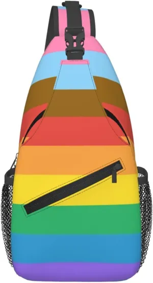 Progress Pride Flag Rainbow Colours Sling Bag Crossbody Sling Backpack For Women Men Travel Hiking Daypack Chest Shoulder Bag