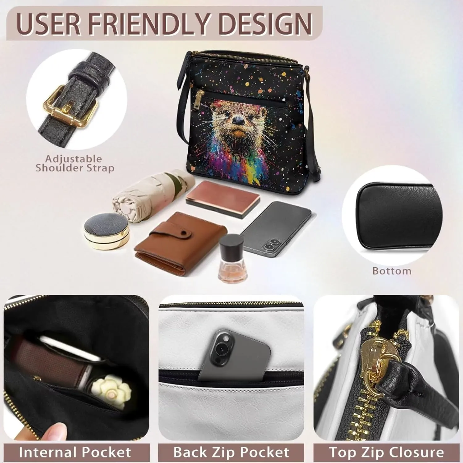 PU Crossbody Bags for Women Large Multiple Pockets Bag Fashion Sling Hobo Bag with Zipper for Working Shopping