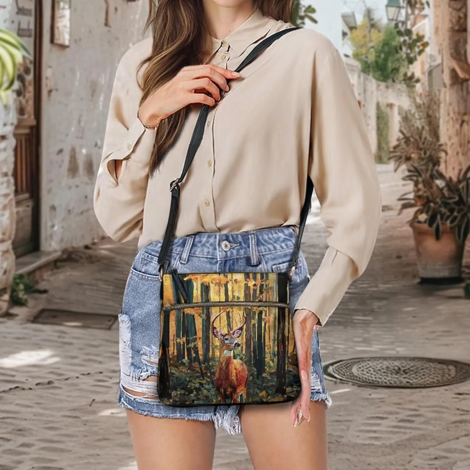 PU Crossbody Bags for Women Large Multiple Pockets Bag Fashion Sling Hobo Bag with Zipper for Working Shopping