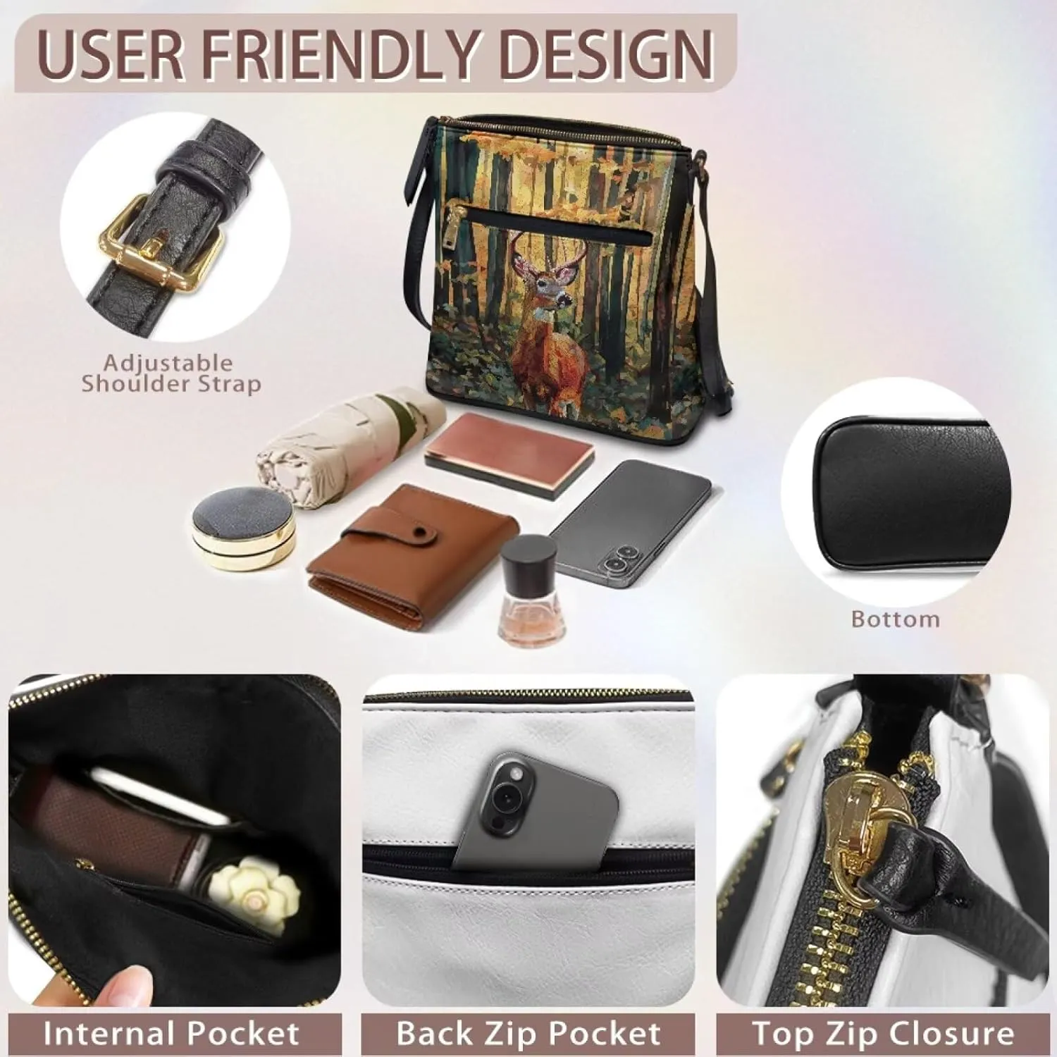 PU Crossbody Bags for Women Large Multiple Pockets Bag Fashion Sling Hobo Bag with Zipper for Working Shopping