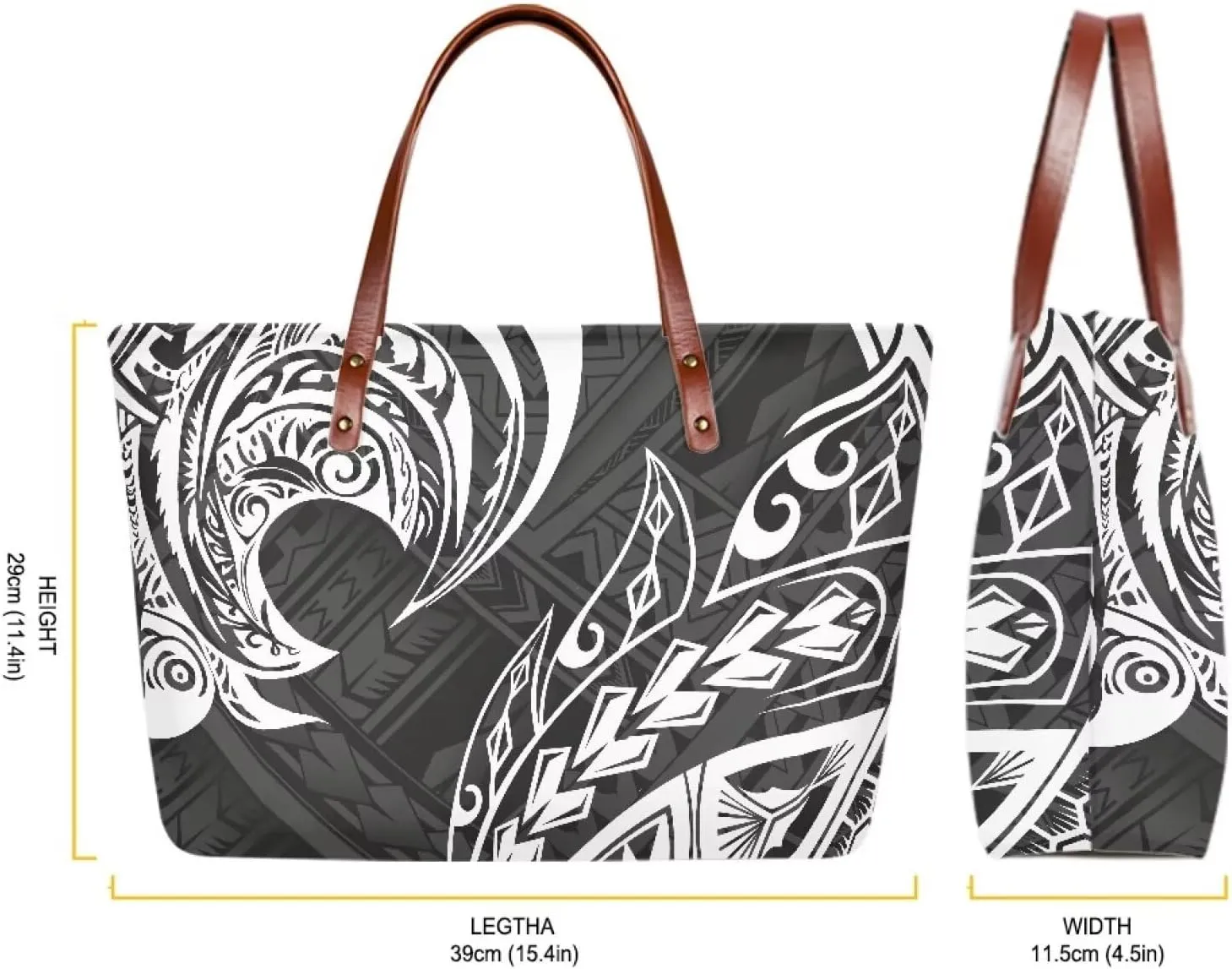 PU Leather Purse Samoan Polynesian Tribal Large Capacity Tote Bag Shoulder Bags Wallet Set 2pcs Shoulder Bags
