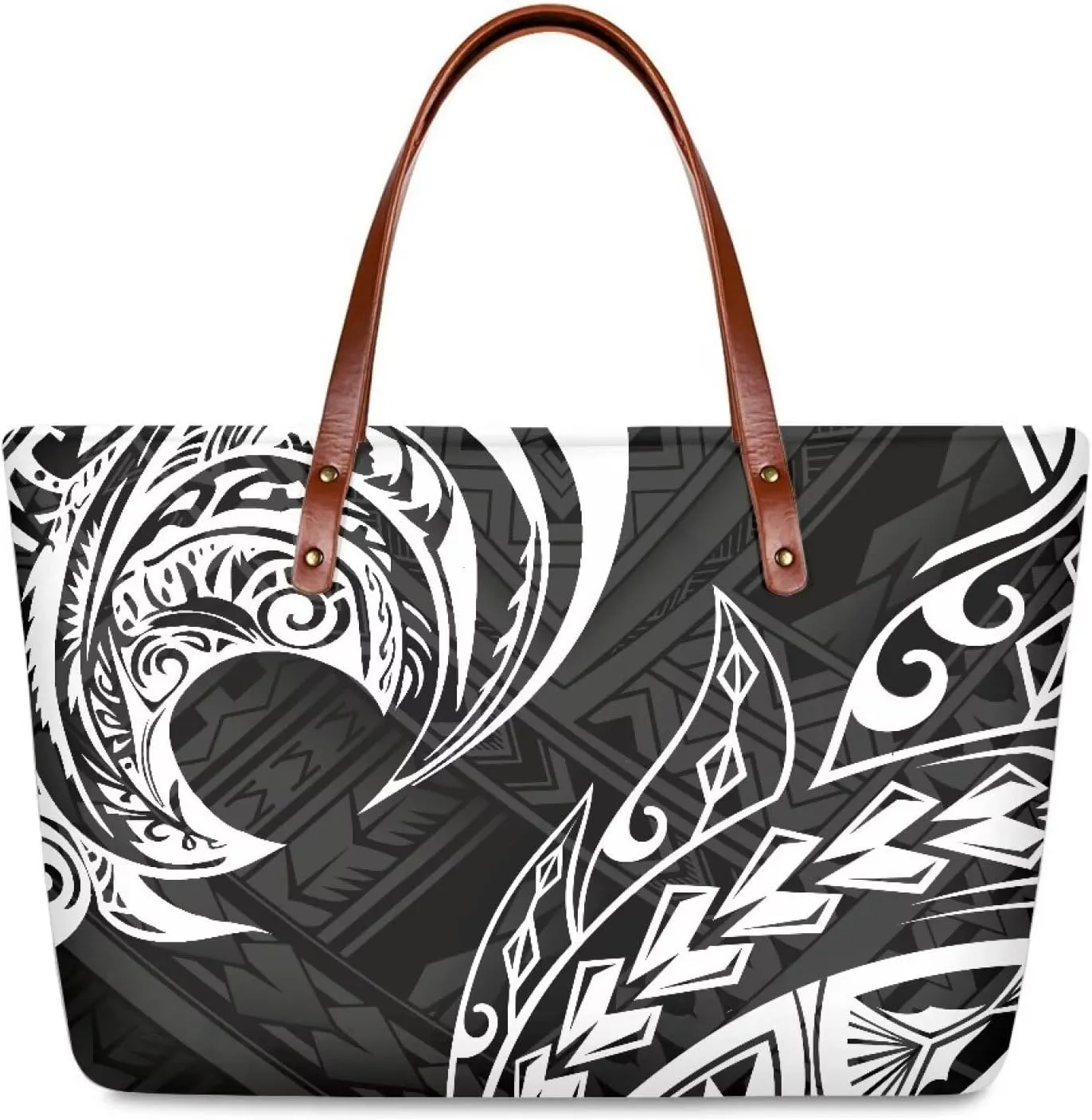 PU Leather Purse Samoan Polynesian Tribal Large Capacity Tote Bag Shoulder Bags Wallet Set 2pcs Shoulder Bags