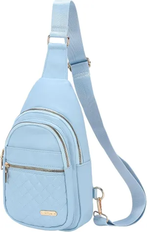 PU Leather Small Sling Bag Mini Crossbody Backpack Daypack - 7.9" Good for Hiking Travel Running Cycling Sports - Blue