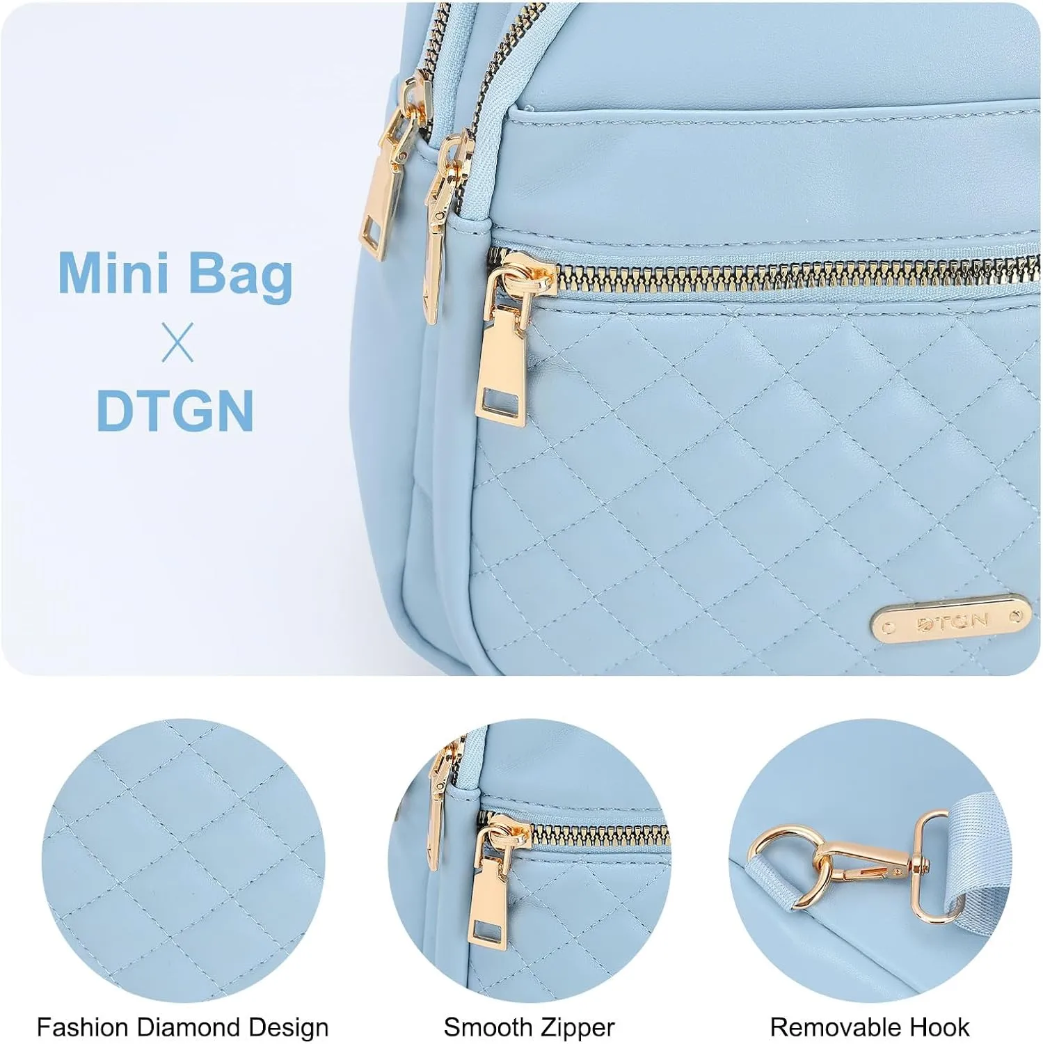 PU Leather Small Sling Bag Mini Crossbody Backpack Daypack - 7.9" Good for Hiking Travel Running Cycling Sports - Blue