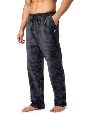 Pudolla Men's Cotton Yoga Sweatpants Athletic Lounge Pants Open Bottom Casual Jersey Pants for Men with Pockets