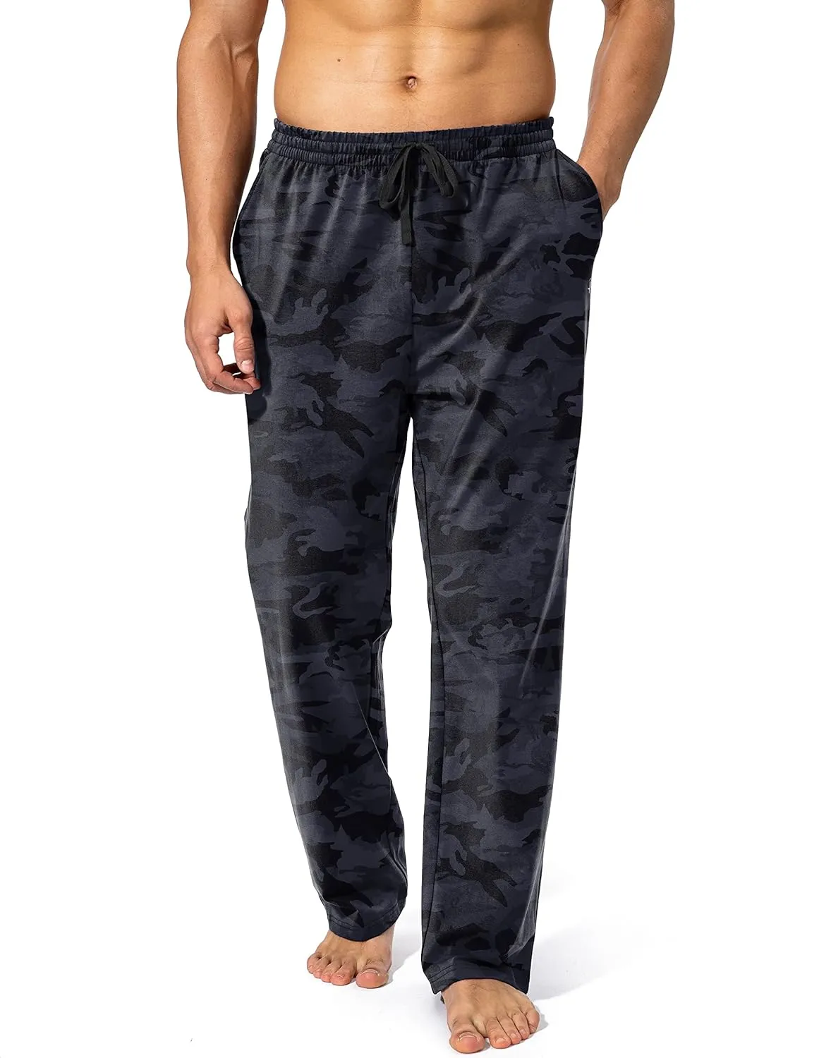 Pudolla Men's Cotton Yoga Sweatpants Athletic Lounge Pants Open Bottom Casual Jersey Pants for Men with Pockets