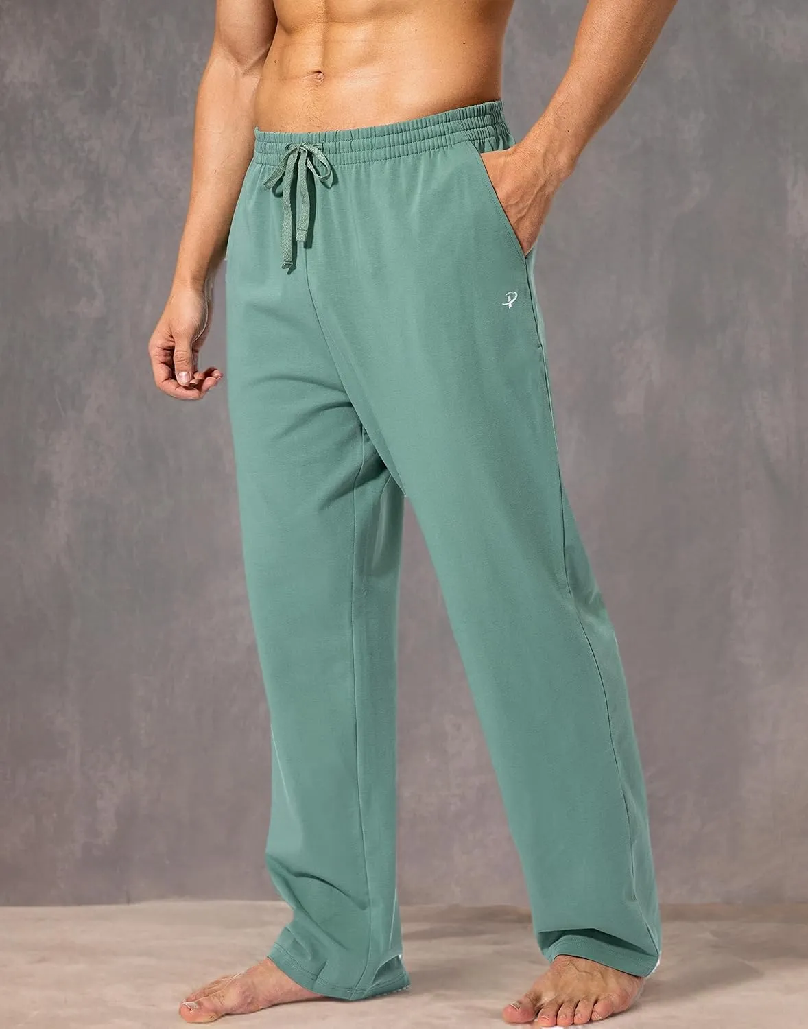 Pudolla Men's Cotton Yoga Sweatpants Athletic Lounge Pants Open Bottom Casual Jersey Pants for Men with Pockets