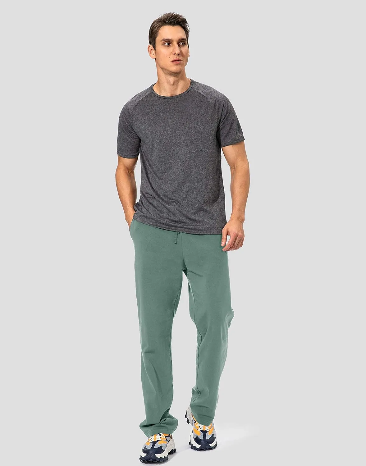 Pudolla Men's Cotton Yoga Sweatpants Athletic Lounge Pants Open Bottom Casual Jersey Pants for Men with Pockets