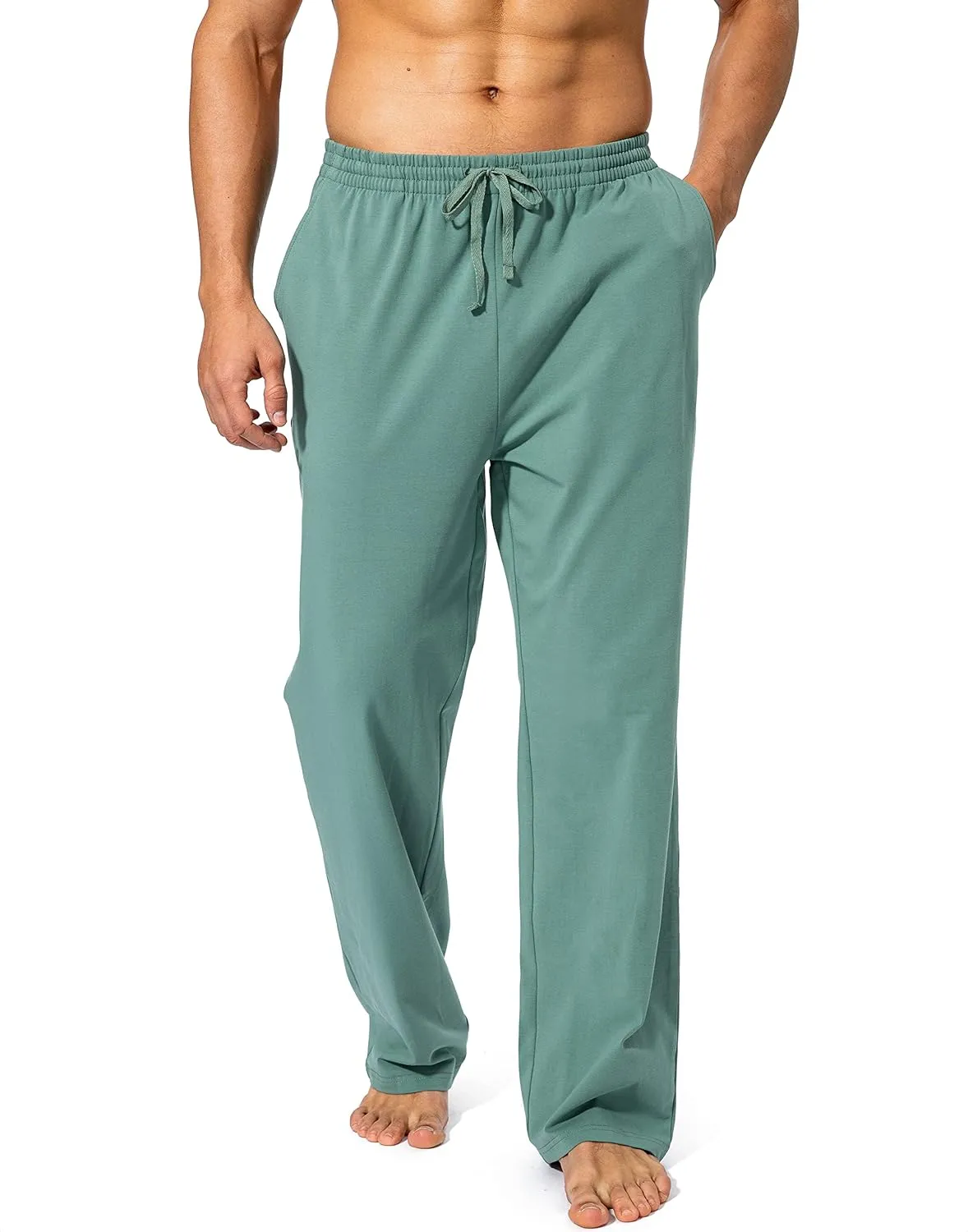Pudolla Men's Cotton Yoga Sweatpants Athletic Lounge Pants Open Bottom Casual Jersey Pants for Men with Pockets